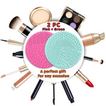 YalsFTY makeup brush cleaning tool being used with liquid soap to wash a large powder brush