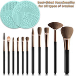 Close up of the pink silicone mat texture designed for deep cleaning eye shadow brushes