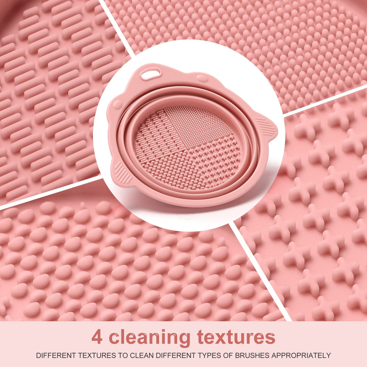 Multi-textured silicone surface showing four unique cleaning ridge patterns