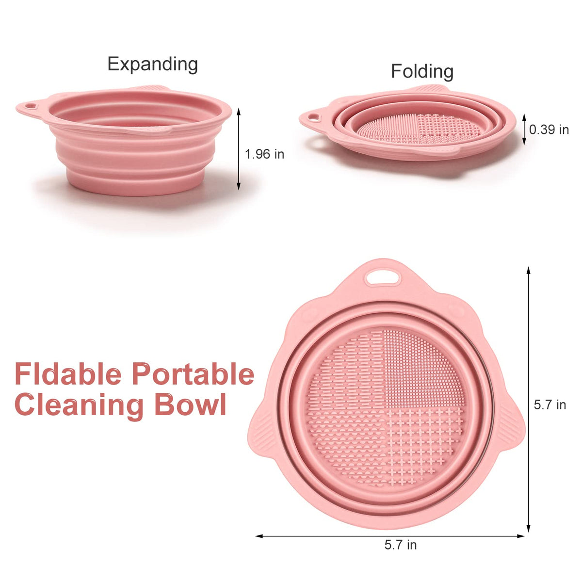 Portable travel friendly makeup brush scrubber folded flat next to cosmetic bag