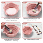 Swirling a cosmetic powder brush against the textured silicone cleaner pad