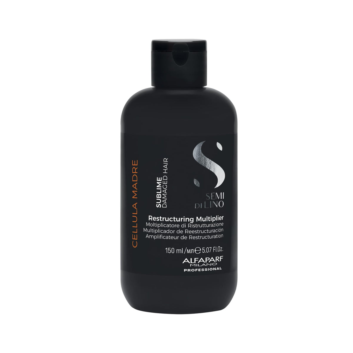 Alfaparf Milano Restructuring Multiplier bottle side profile showing salon size packaging for damaged hair