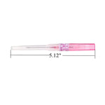 Surgical stainless steel tri-bevel piercing needles with protective plastic caps.