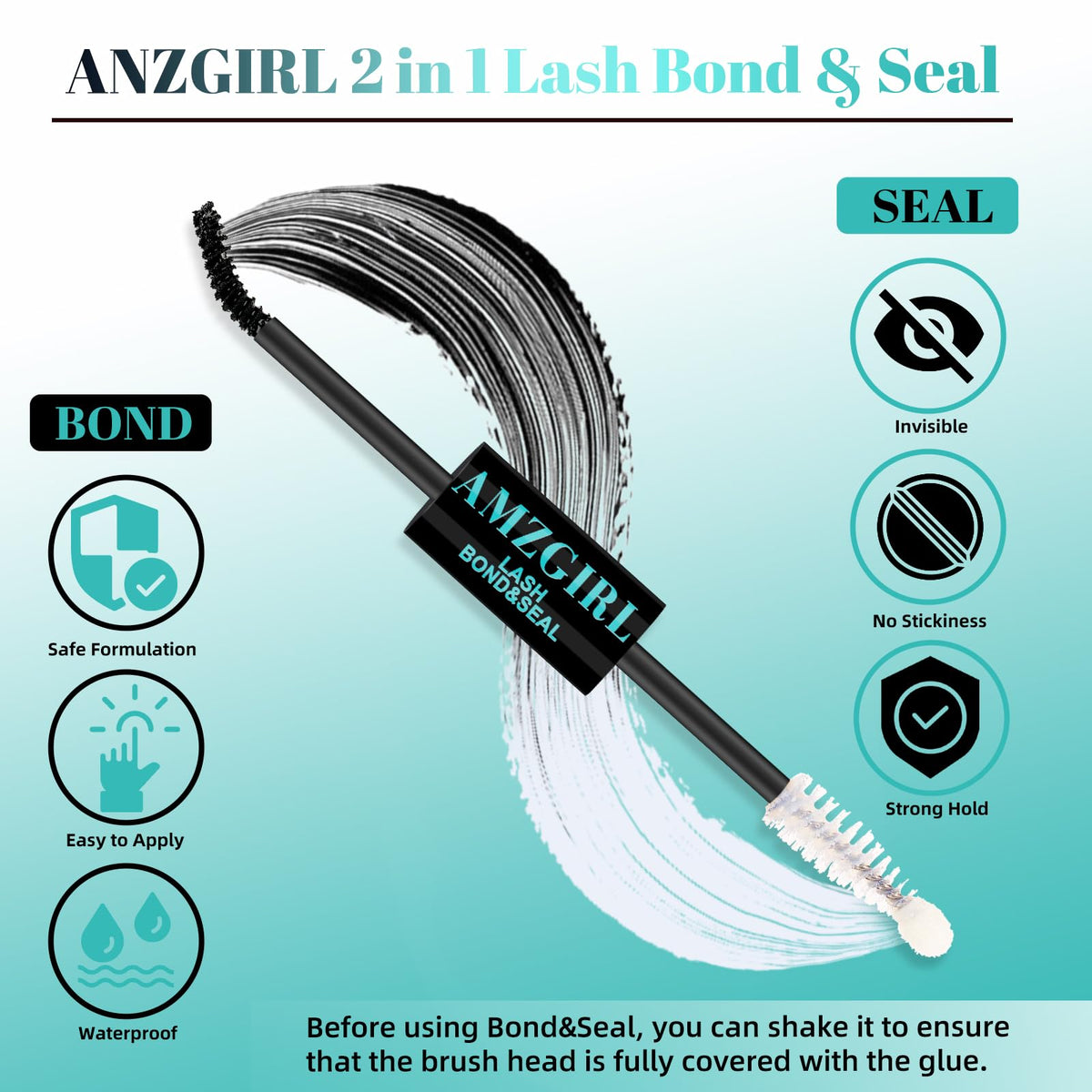 Clear lash sealant spiral brush end of the two-in-one extension glue