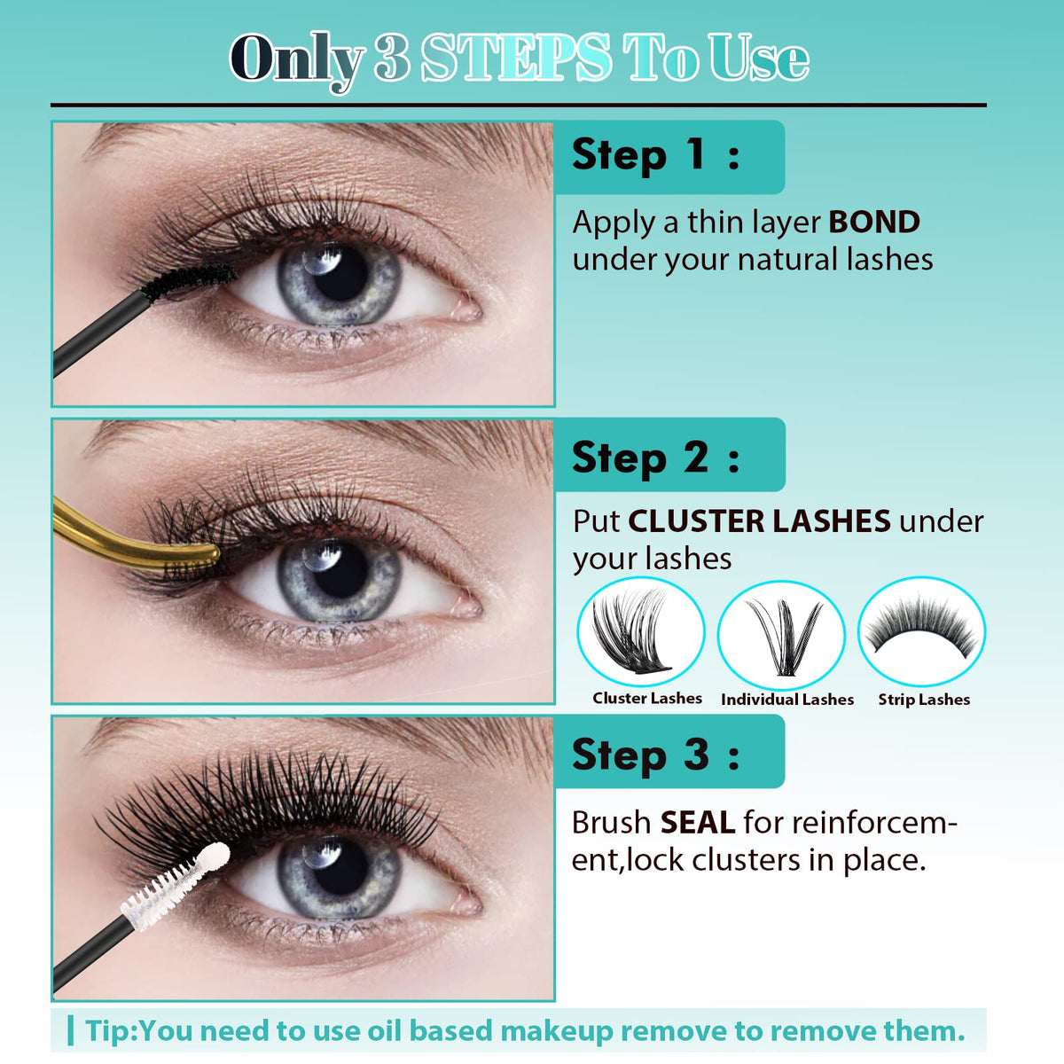 Waterproof long lasting black lash bond fluid texture view