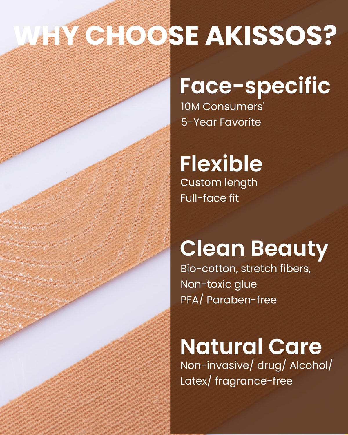 Close up of the breathable cotton texture of Akissos facial toning tape