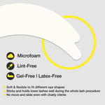 Hypoallergenic latex free microfoam eye patches displayed on clean professional background.