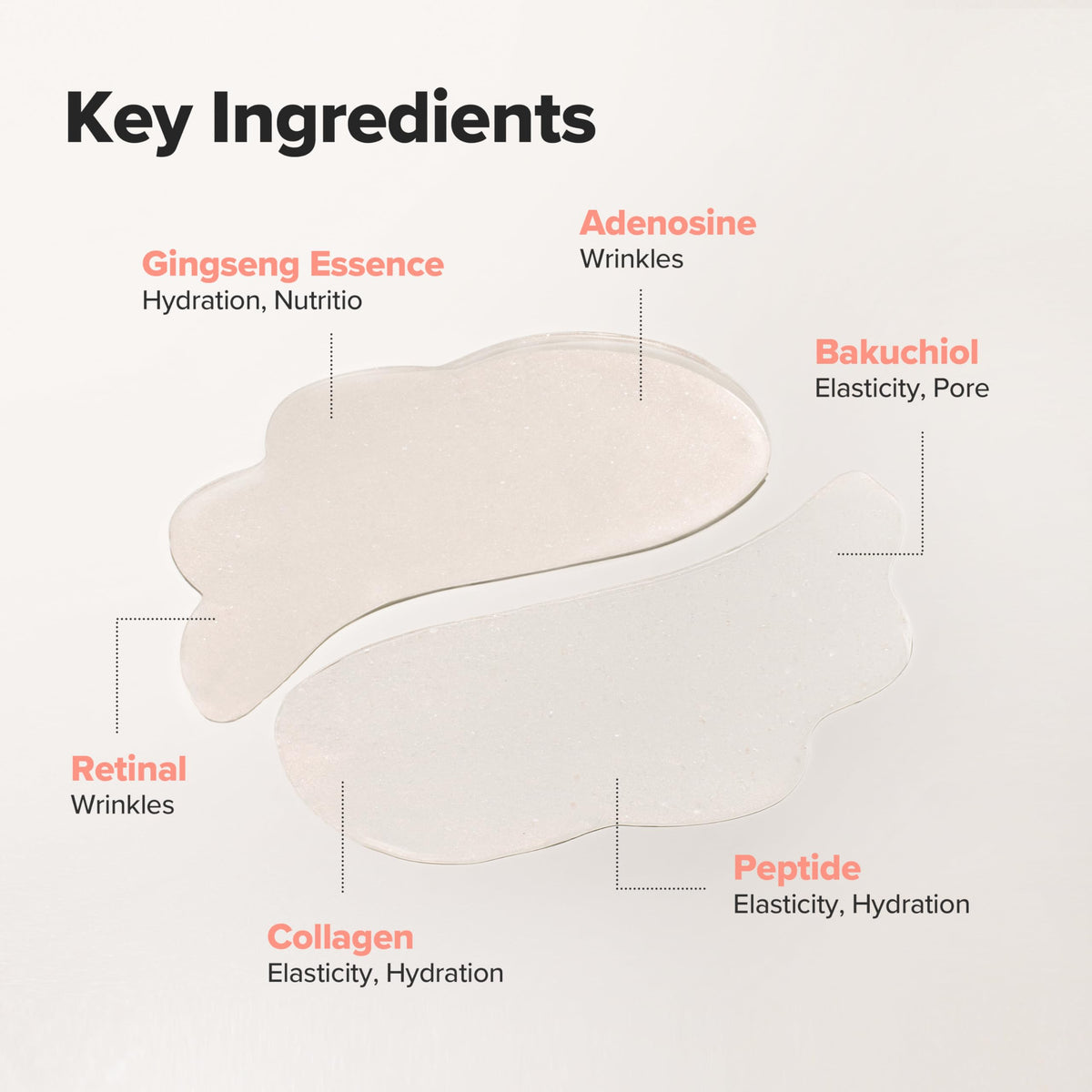 Close-up view of the 30 pairs of Korean skincare hydrogel sheets designed for men and women.
