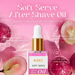 KOEC strawberry and vanilla body oil bottle angled view displaying product label details.
