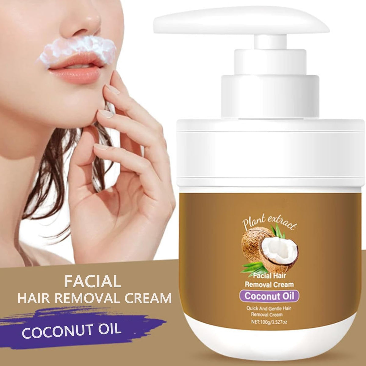 ROSINO hair remover cream being applied evenly to the upper lip area for painless hair removal