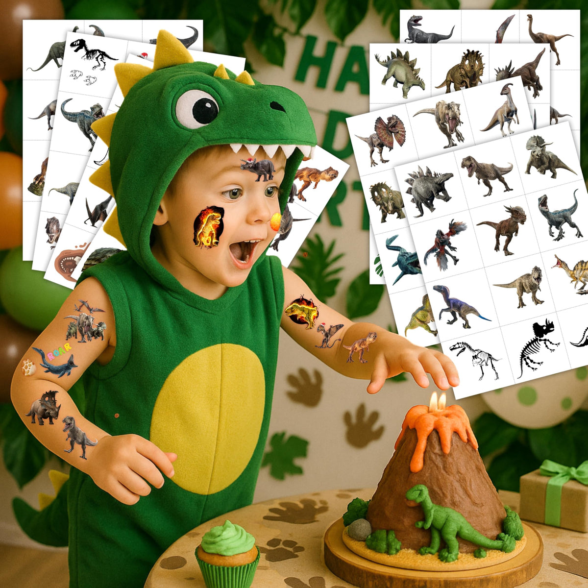 Close up of 3D T-Rex temporary tattoo design