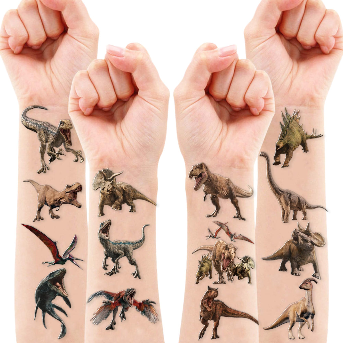 Detailed look at realistic dinosaur temporary tattoo stickers