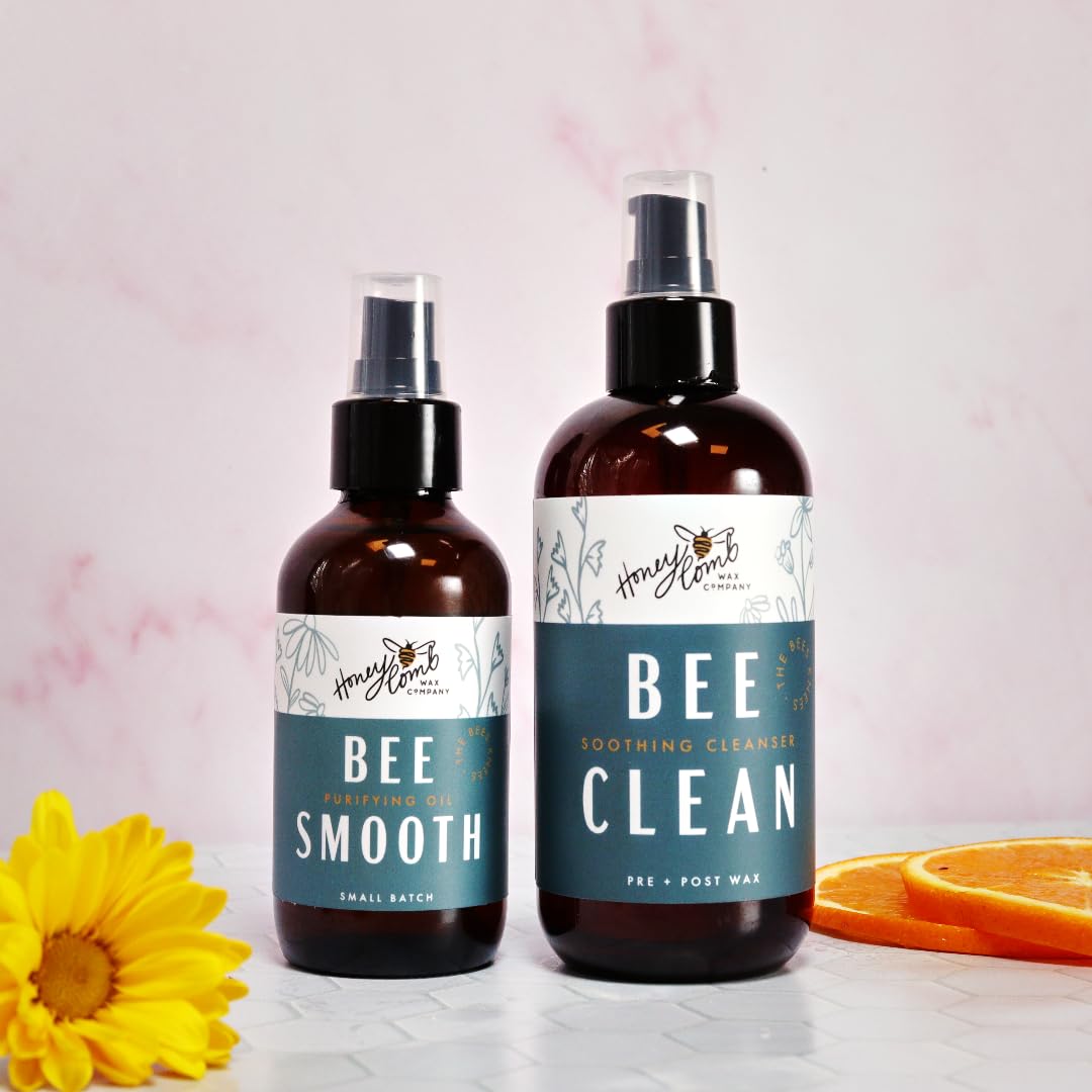 Honeycomb BeeClean pre-wax cleanser bottle showing aloe and willow bark ingredients