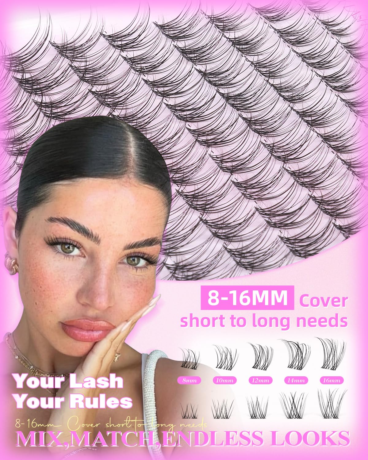 Close up of Wtvane 8-16mm lash clusters