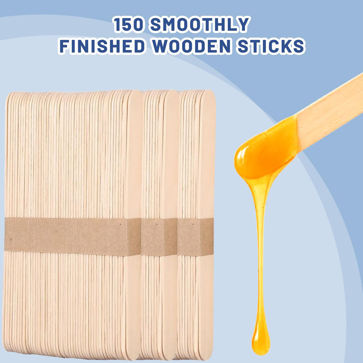 Splinter free natural wood craft and waxing sticks close up look