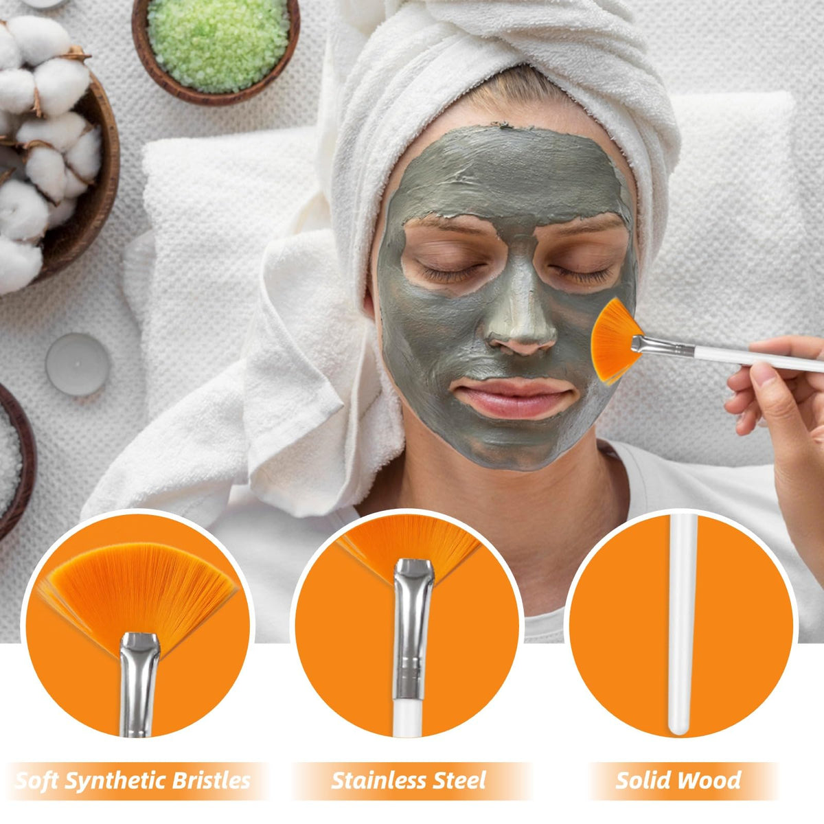 Premium silver aluminum ferrule and wooden handle construction of the cosmetic tool.