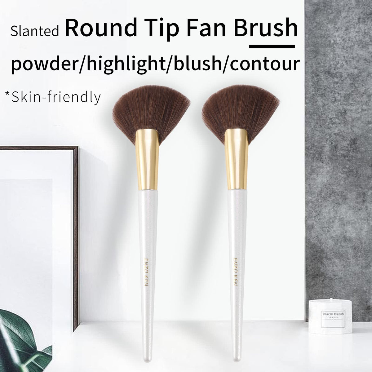 Close up of the 169L white contouring brush head showing the slanted fan shape profile