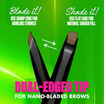 Close-up of the mechanical nano eyebrow pencil showing the blade edge for precision strokes.