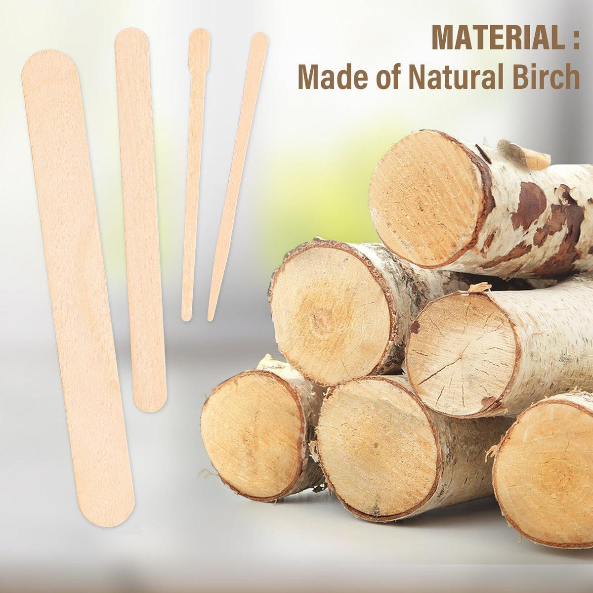 Premium natural wood applicators displayed by size to highlight versatile beauty and craft uses