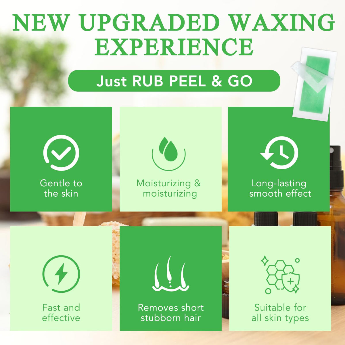 Besnel bikini and underarm wax strips kit highlighting natural beeswax and vitamin E ingredients.