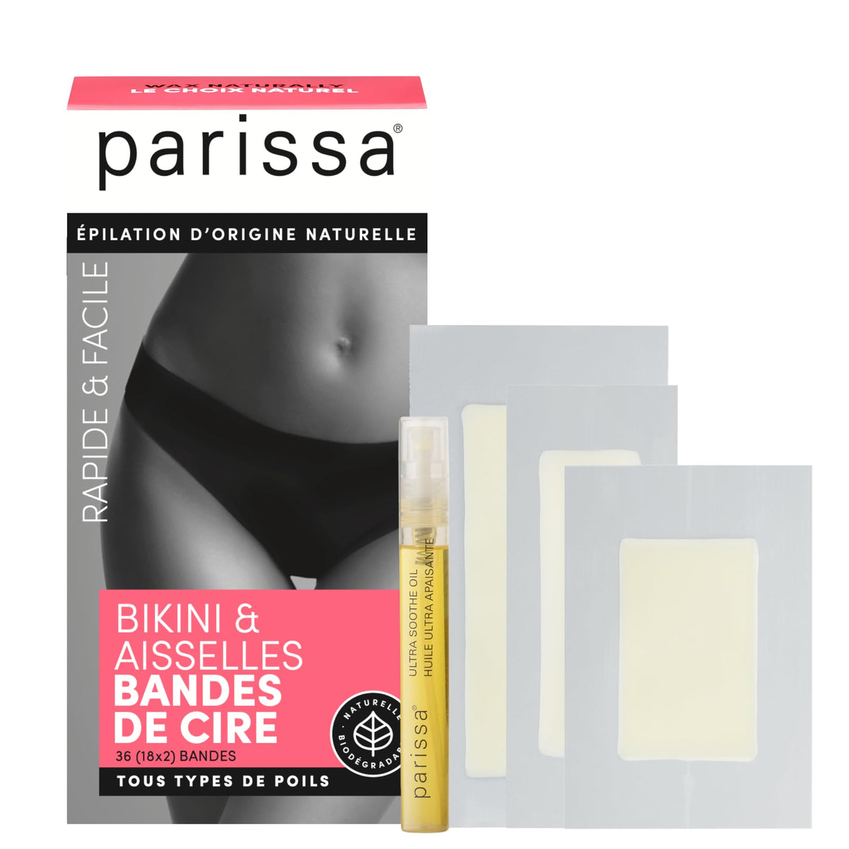 Parissa at home bikini hair removal kit components with aftercare oil