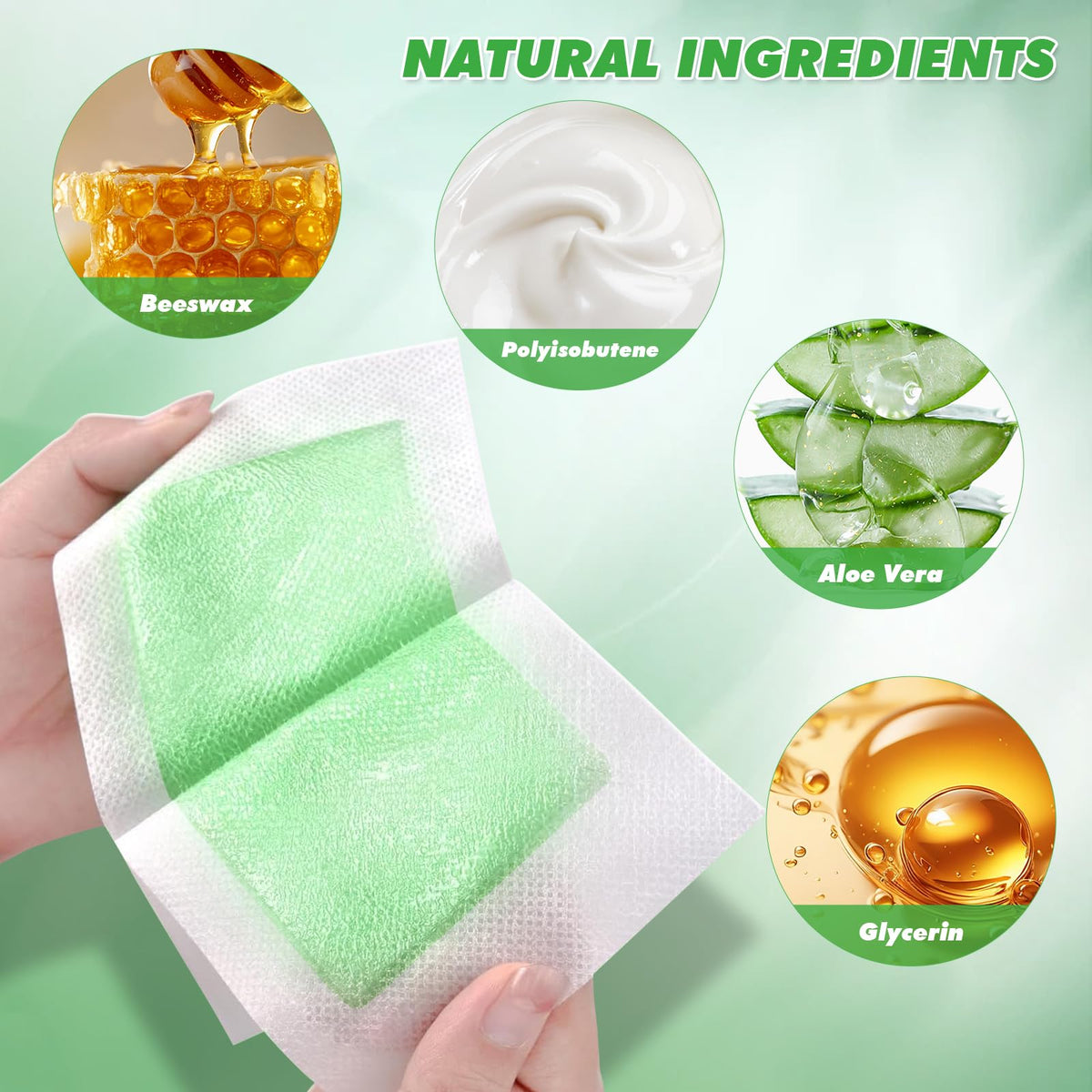 Nawchedo cold gel hair removal strips being warmed between two palms
