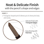 Etude eyebrow makeup pencil uncapped with both the angled tip and grooming brush visible.