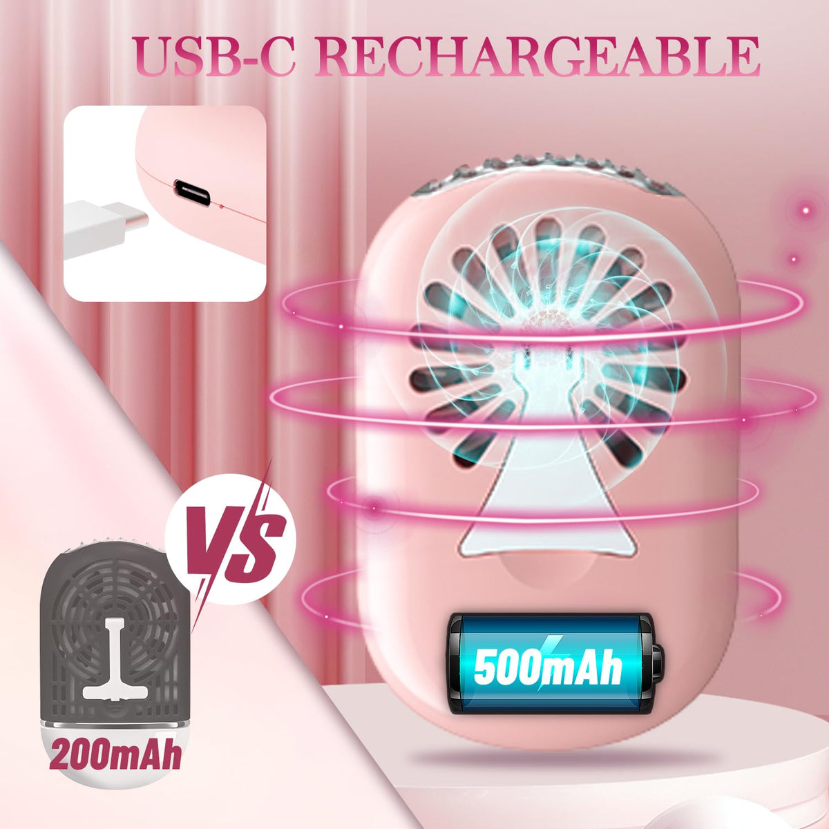 Buqikma handheld eyelash blower showing the Type C rechargeable port base configuration clearly.