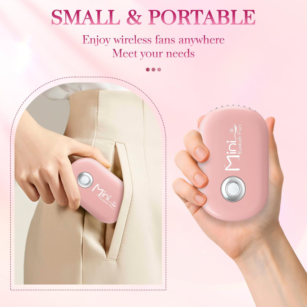Buqikma mini air conditioning blower placed flat on a clean surface demonstrating its pocket-sized dimensions.