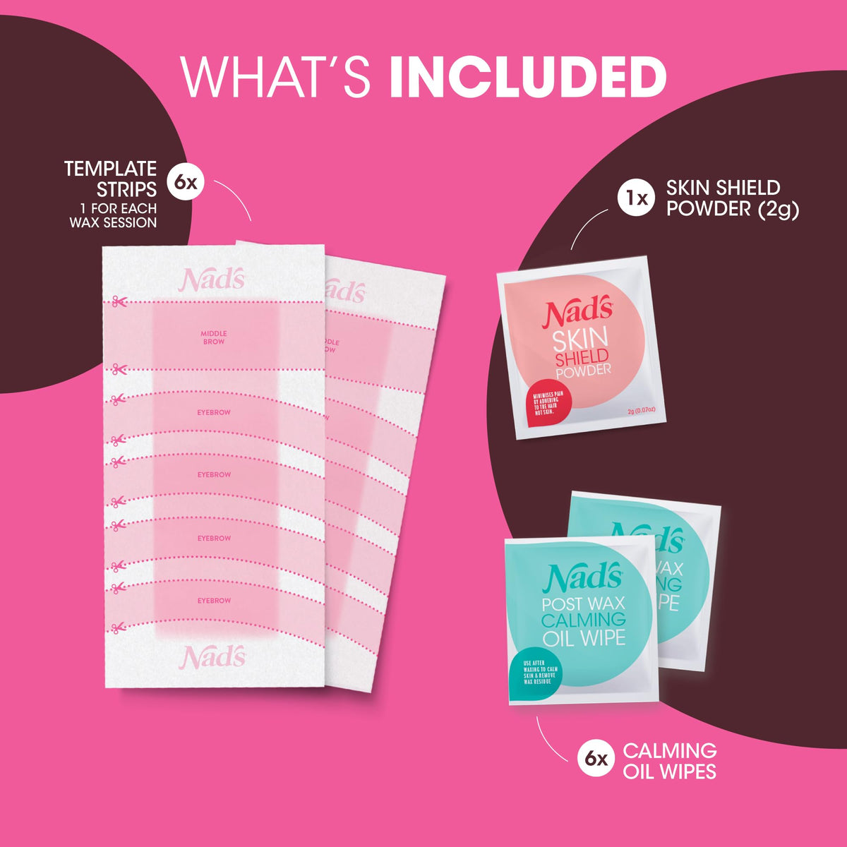 Pre-shaped cold wax templates included in the professional eyebrow grooming set