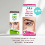 Hypoallergenic cold wax strip application on eyebrows for clean root hair removal
