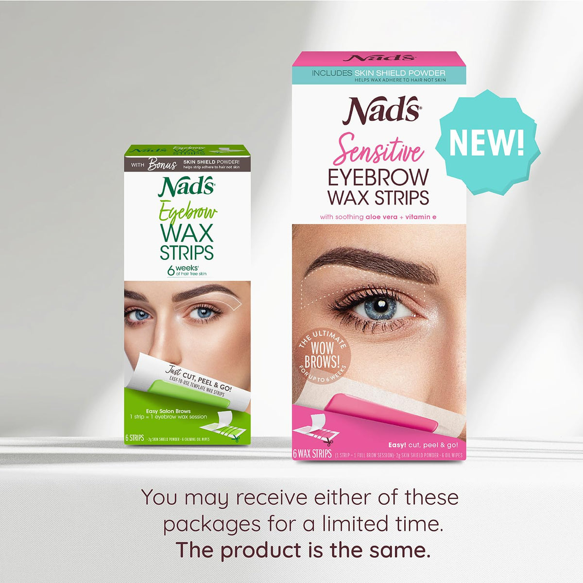 Hypoallergenic cold wax strip application on eyebrows for clean root hair removal