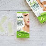 Back view of Nads facial wax strips showing ingredients and usage