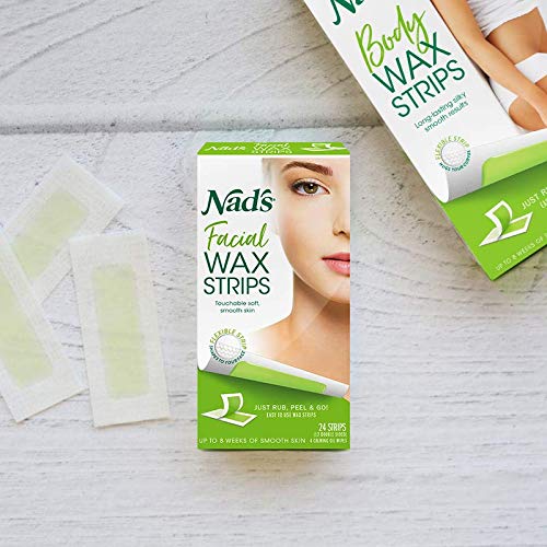 Back view of Nads facial wax strips showing ingredients and usage