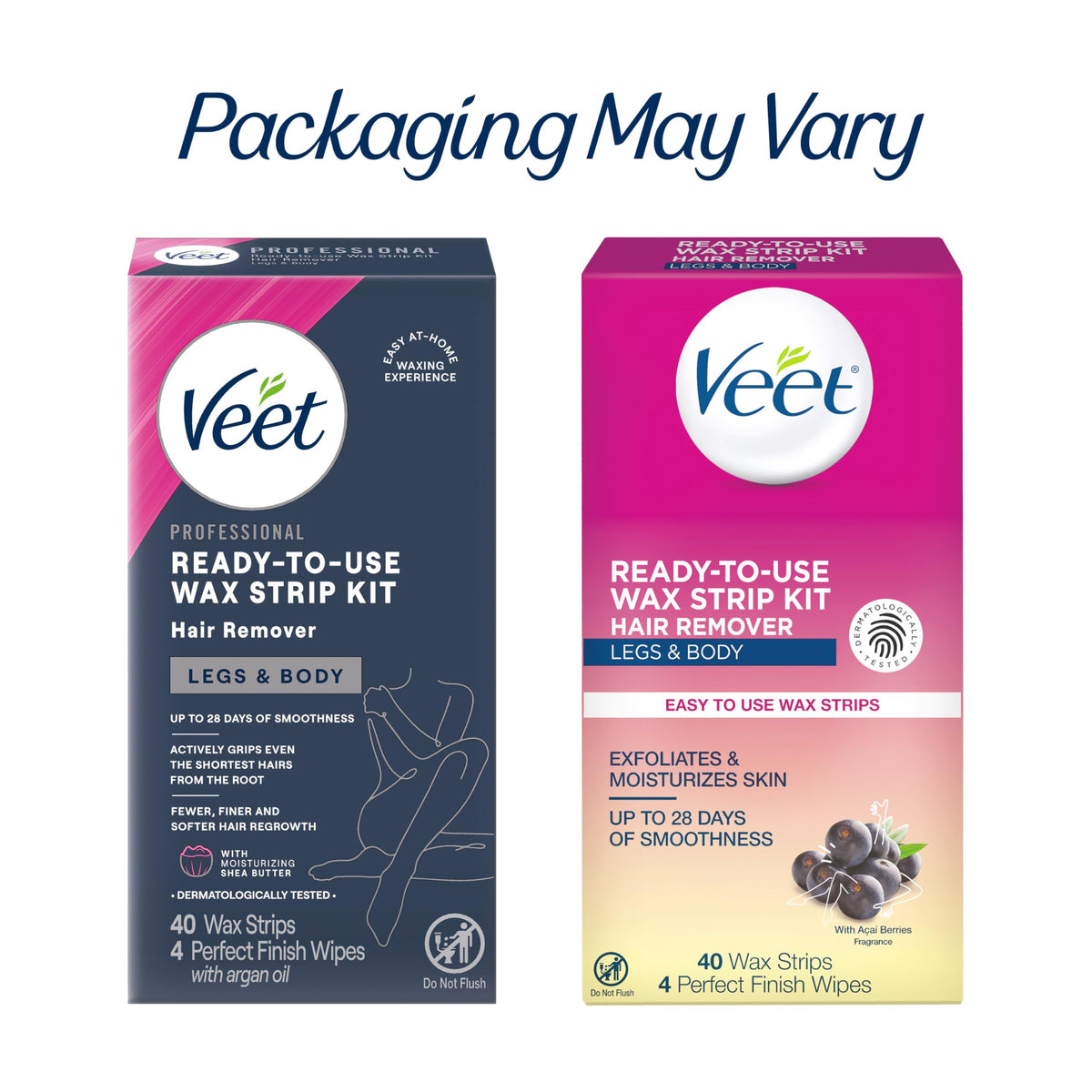 Veet professional hair removal kit contents spread out flat on clean background.