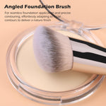 Close up of the larger curved angled foundation brush head with dense black bristles