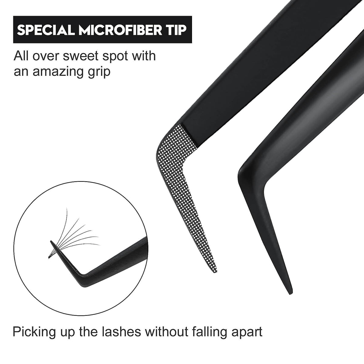 Ms.Queen Diamond Grip Eyelash Extension Tweezers in matte black finish