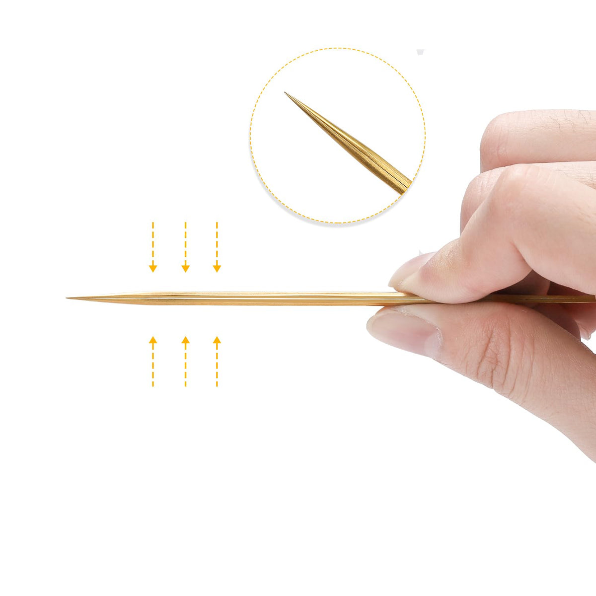 Straight pointy tip Etercycle isolating tweezer demonstrating accurate separation of natural eyelashes