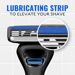 Ergonomic heavy duty handle of the Jeremy's Sprint shaving kit demonstrating the sleek finish and non slip design for wet shaving.