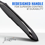 Side profile of the pivoting razor head on the Jeremy's Sprint 3 razor showing the easy rinse open cartridge structure.