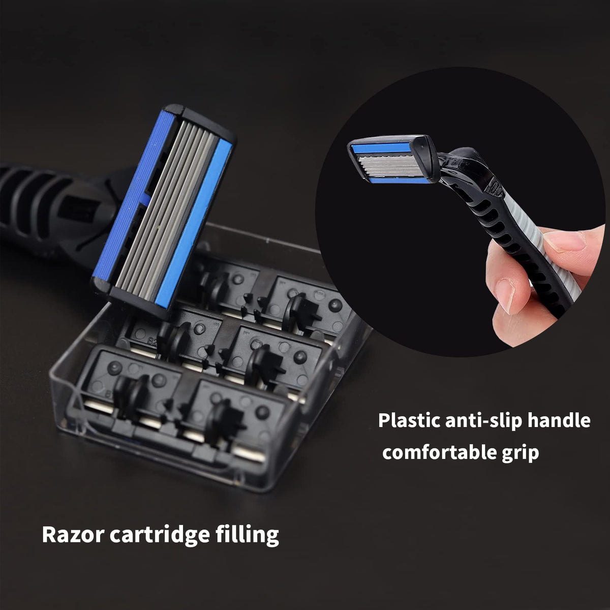 Plastic anti slip men manual razor showing the textured rubber grip