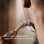 Harry's Plus shaving system advanced pivoting head demonstration side angle