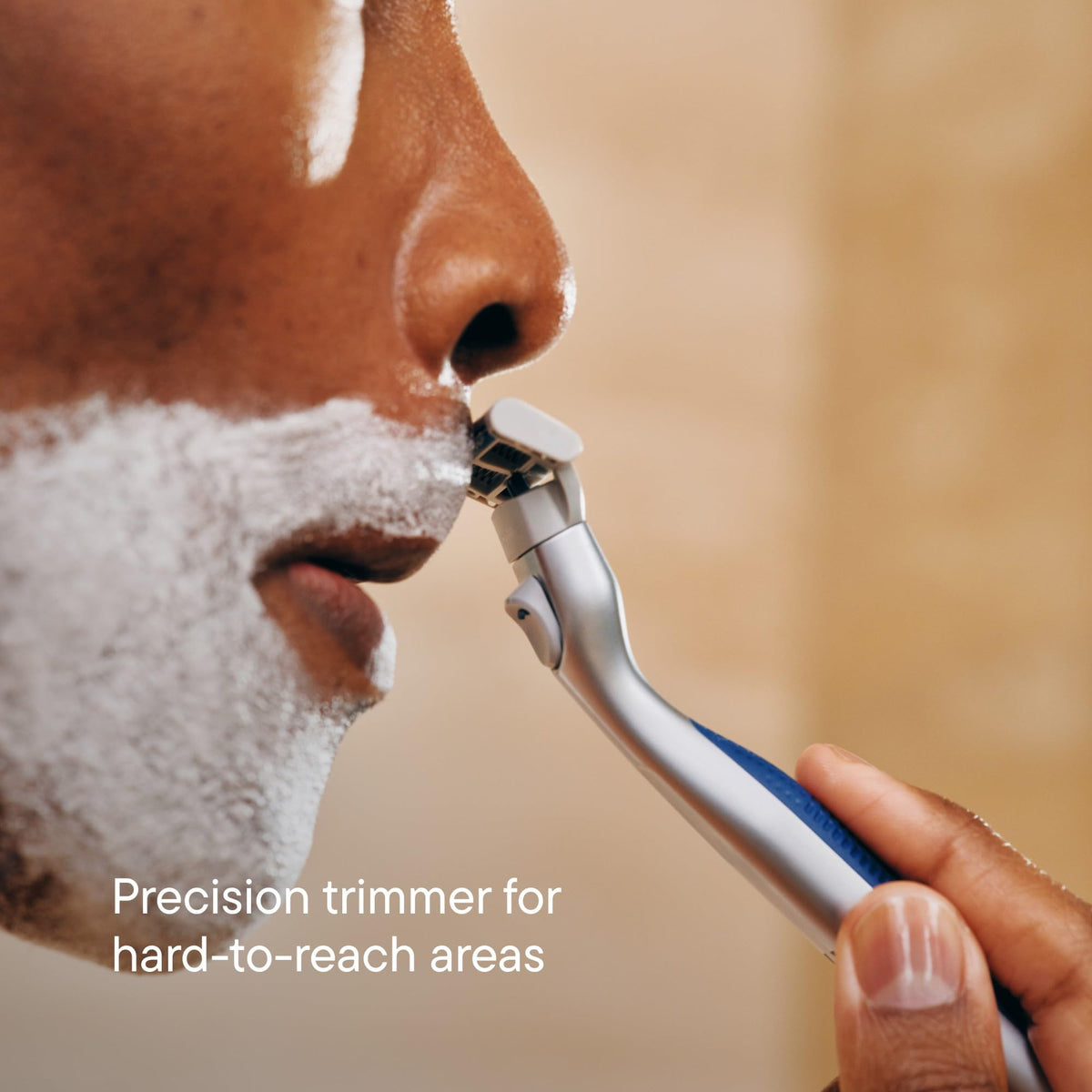 Precision trimmer blade on the back of the Harry's Plus cartridge