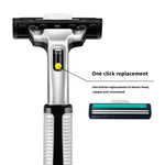 Ergonomic non slip razor handle with stainless steel cartridge attached