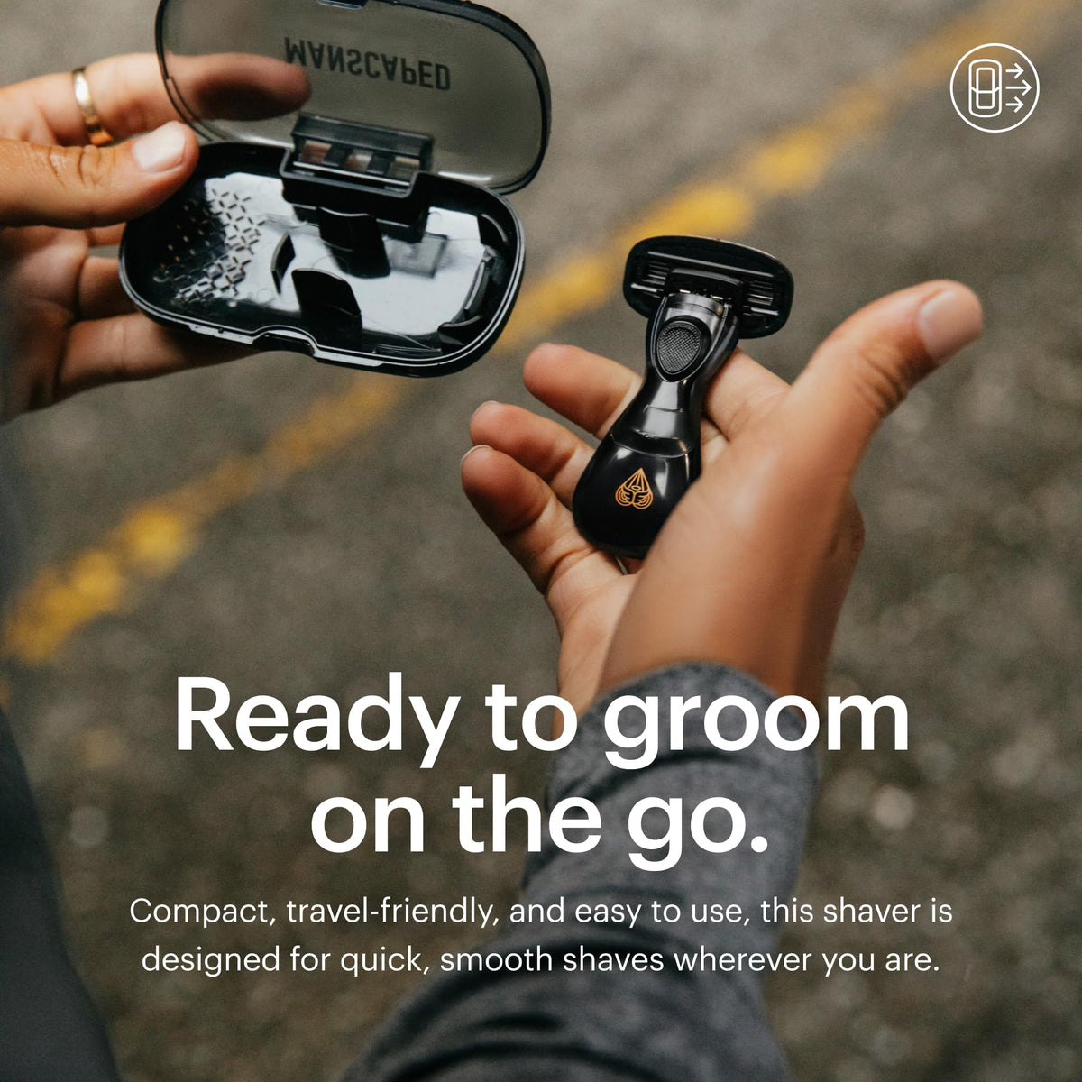 MANSCAPED intimate grooming razor pivoting head demonstrating flexibility for body contours.