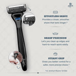 Back view of the premium razor blade showcasing the built-in precision trimmer for edging sideburns