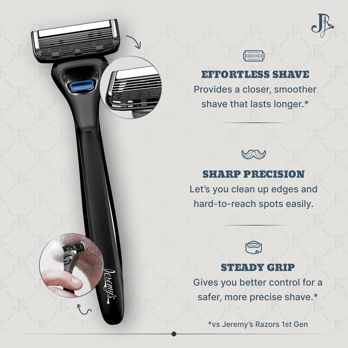 Back view of the premium razor blade showcasing the built-in precision trimmer for edging sideburns