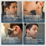 Ergonomic black handle of Jeremy's men's razor highlighting the textured grip and contemporary design