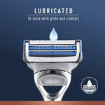 King C. Gillette grooming system components including handle and two replacement cartridges