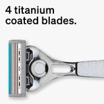 Ergonomic long handle design of the men's premium grooming system for enhanced control.